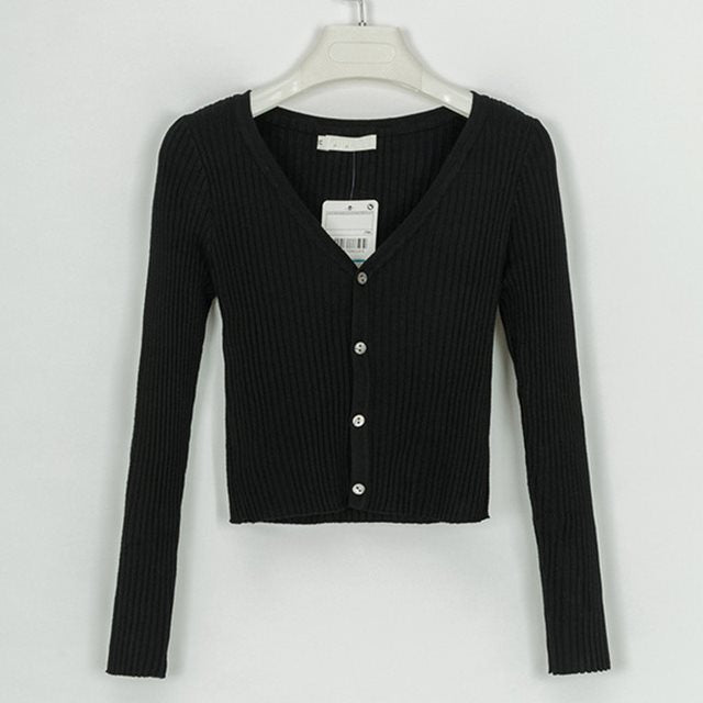 Minimalist Buttoned Slim Knit Cardigan – Soft Lightweight Sweater.