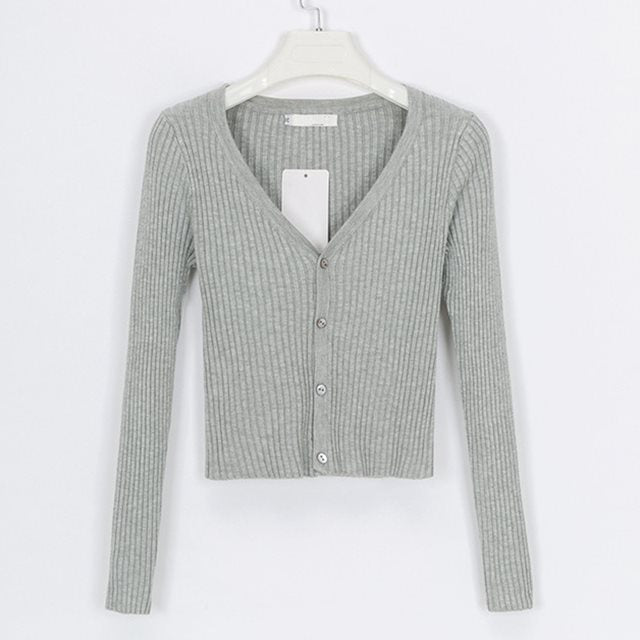 Minimalist Buttoned Slim Knit Cardigan – Soft Lightweight Sweater.