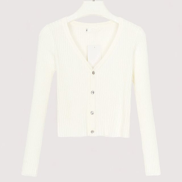 Minimalist Buttoned Slim Knit Cardigan – Soft Lightweight Sweater.