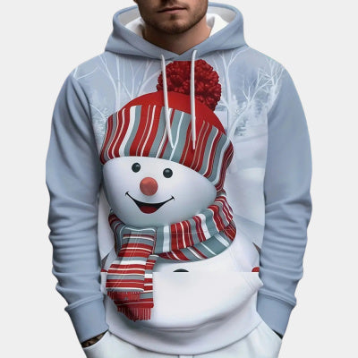 Men’s Christmas Hoodie – Cheerful 3D Snowman Print.