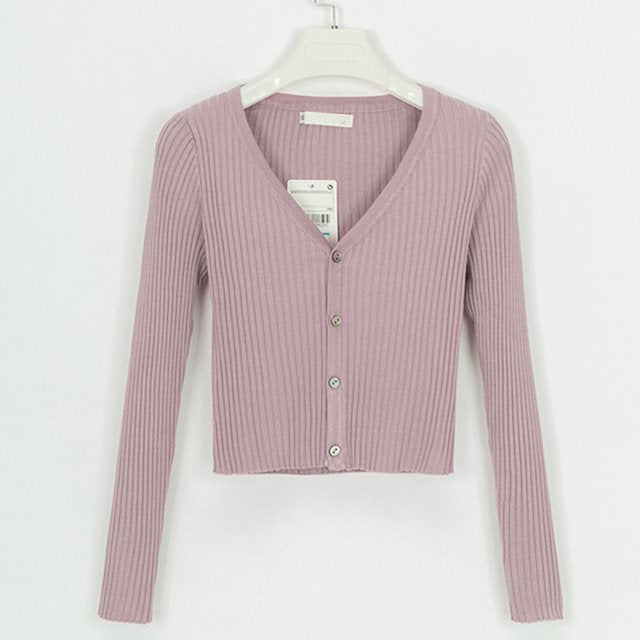 Minimalist Buttoned Slim Knit Cardigan – Soft Lightweight Sweater.